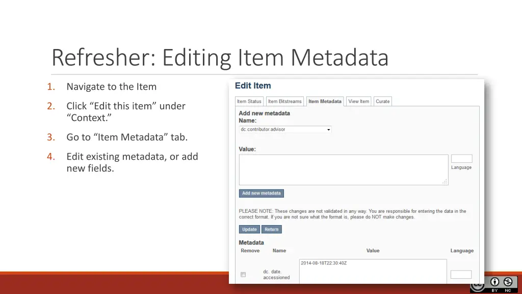 refresher editing item metadata