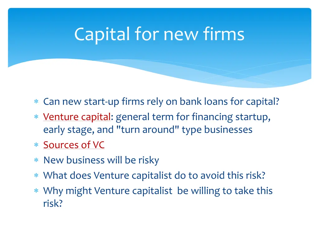 capital for new firms