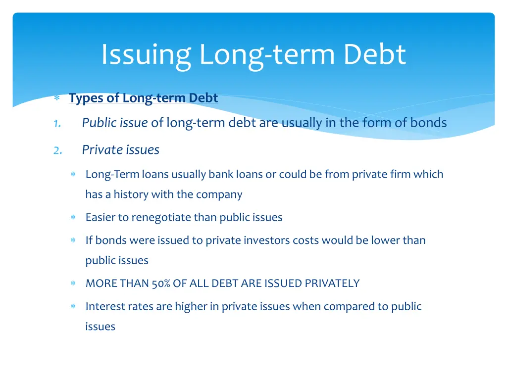 issuing long term debt