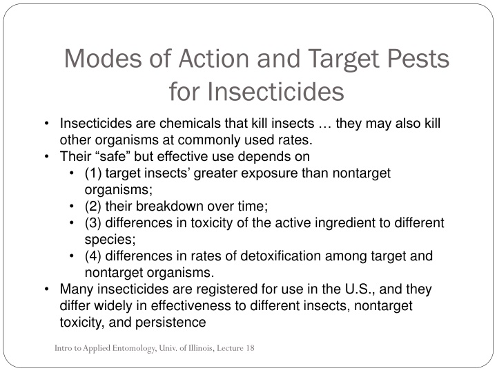 modes of action and target pests for insecticides