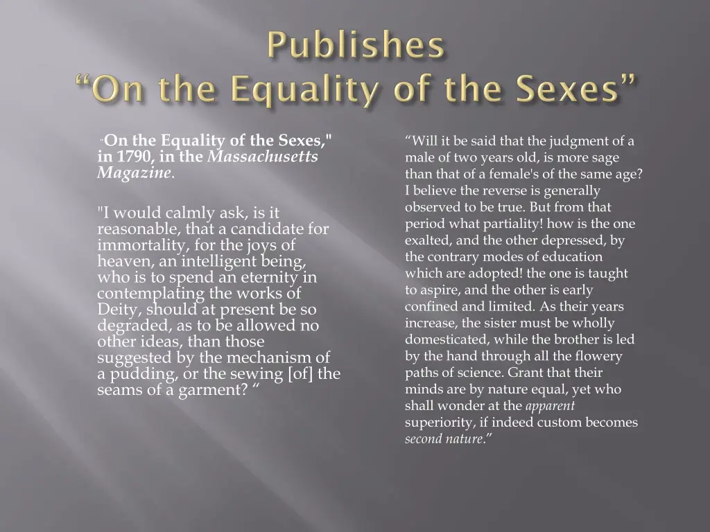 on the equality of the sexes in 1790
