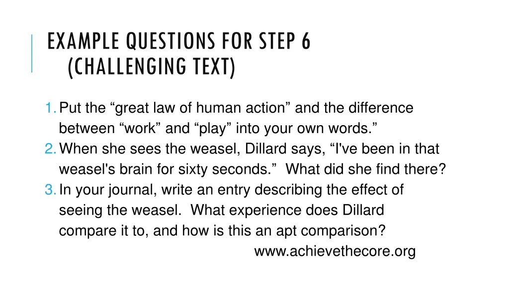 example questions for step 6 challenging text