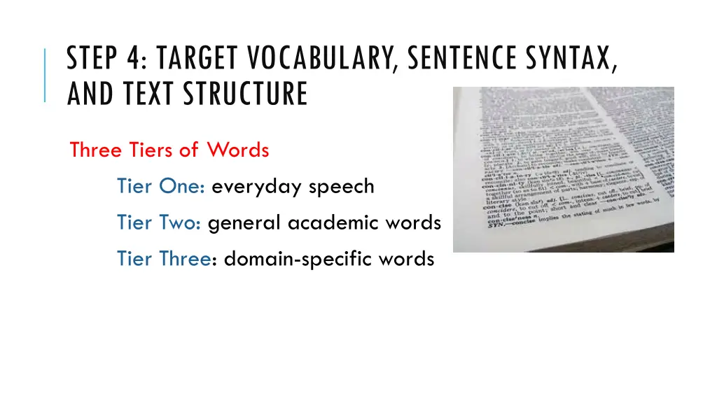 step 4 target vocabulary sentence syntax and text