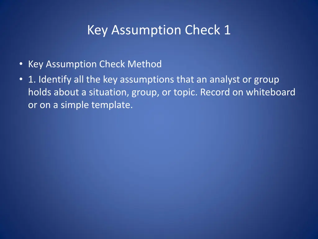 key assumption check 1