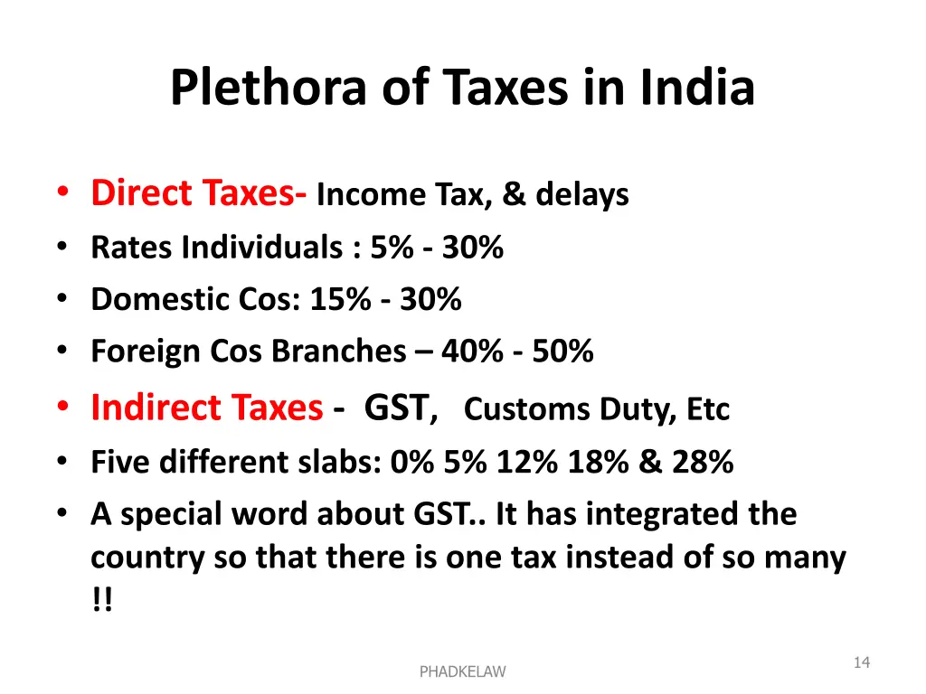 plethora of taxes in india