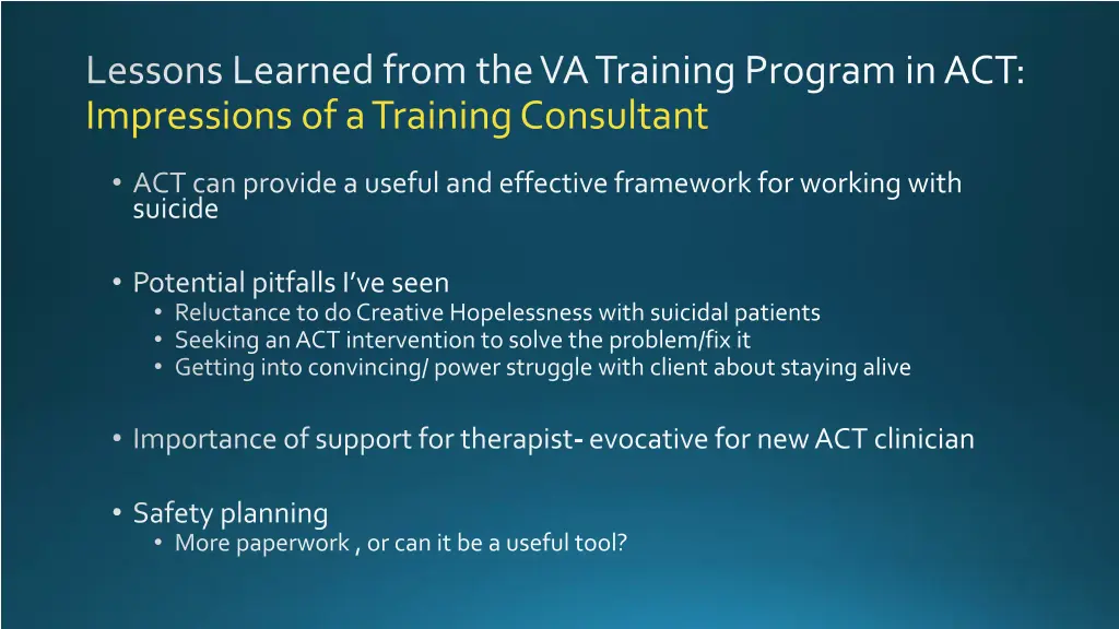 lessons learned from the va training program 2