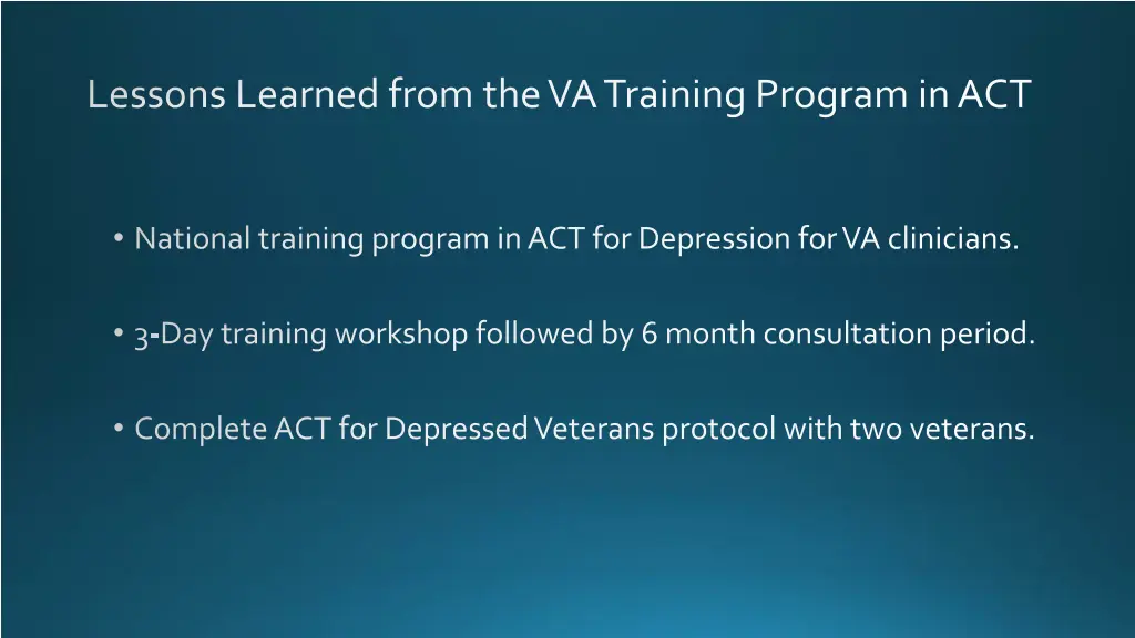 lessons learned from the va training program