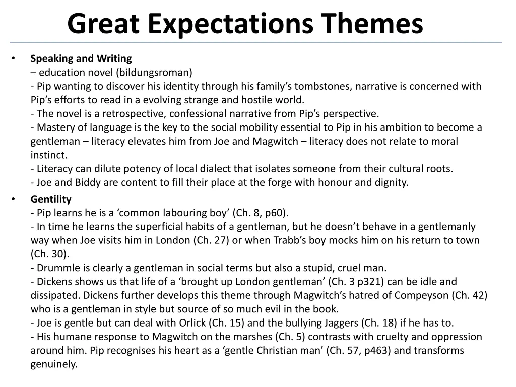 great expectations themes