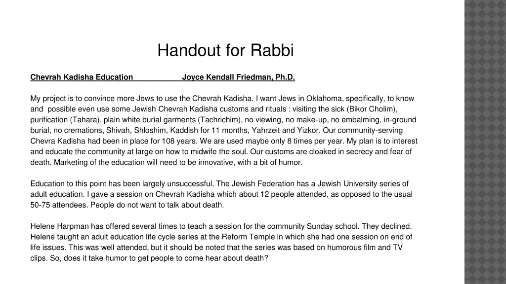 handout for rabbi