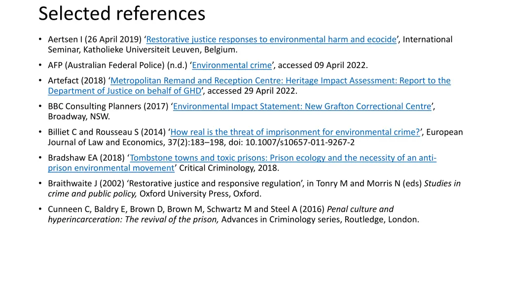 selected references 1