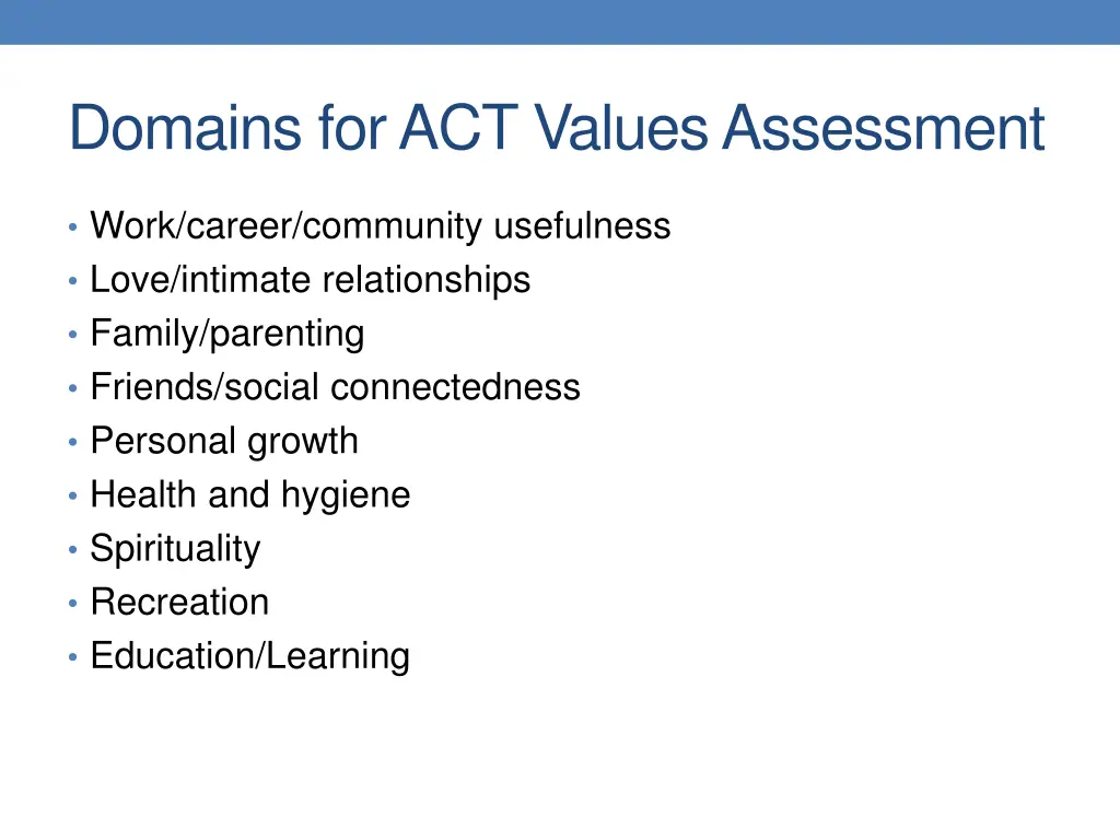 domains for act values assessment