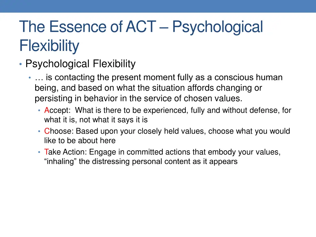 the essence of act psychological flexibility