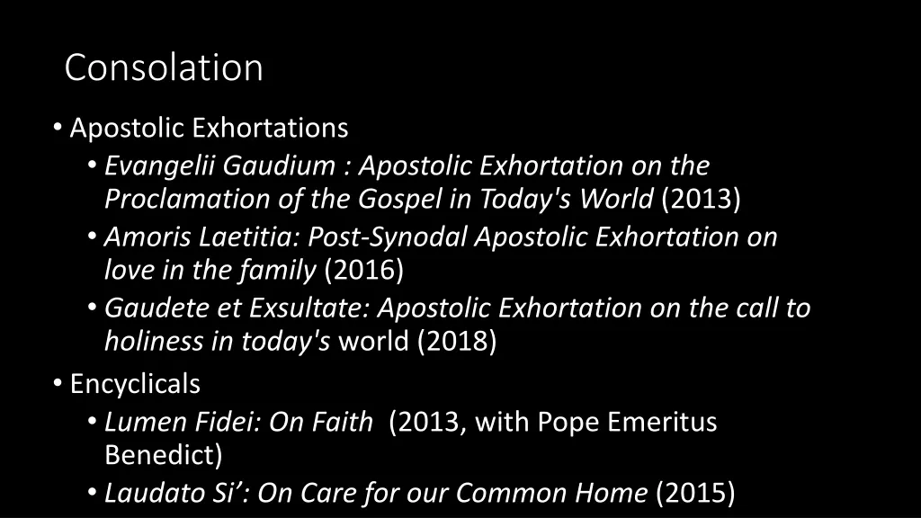 consolation publications by pope francis