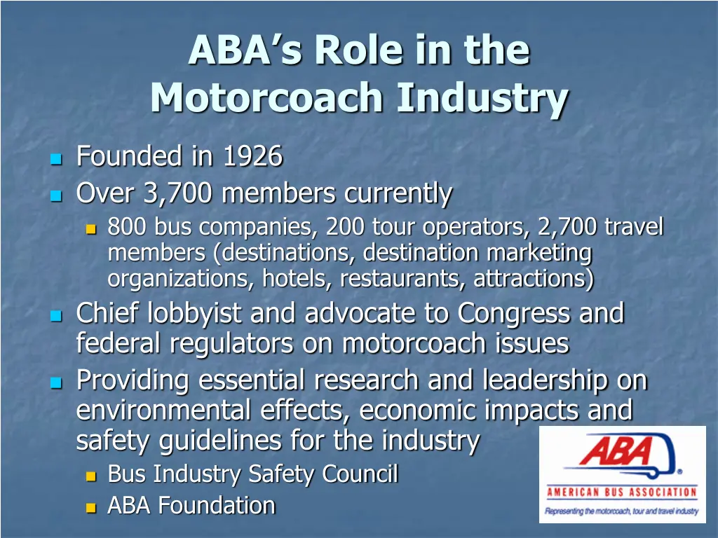 aba s role in the motorcoach industry