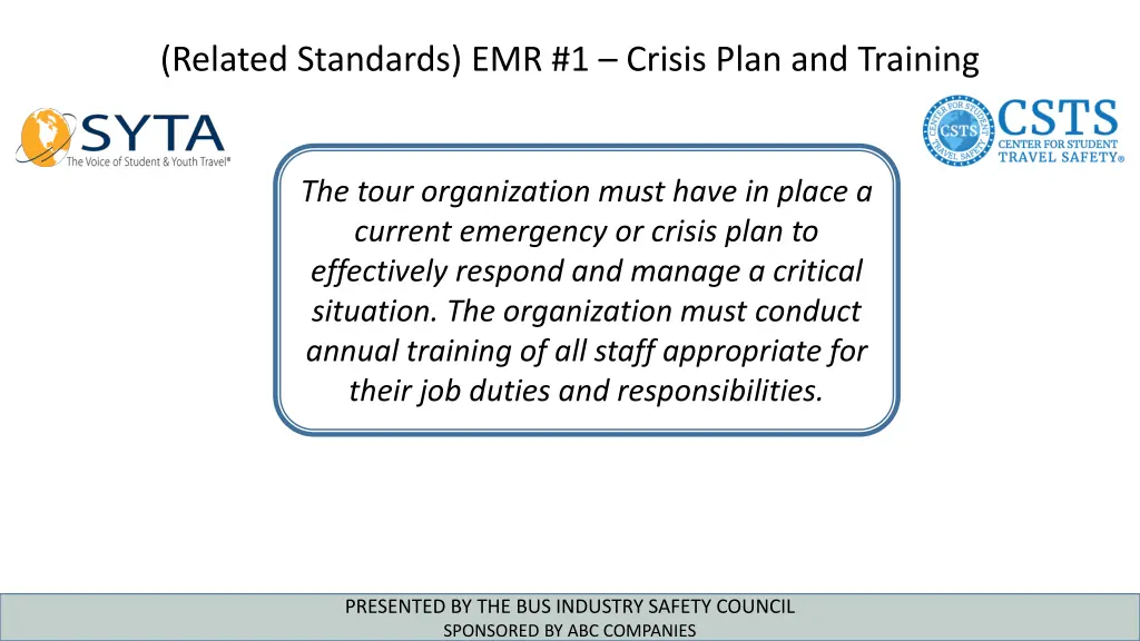 related standards emr 1 crisis plan and training