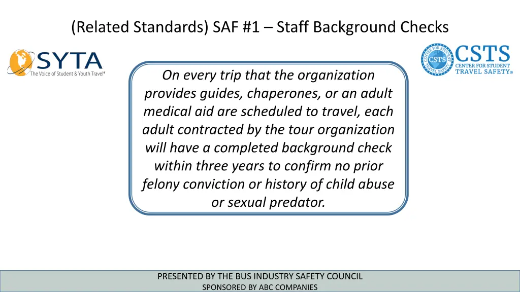 related standards saf 1 staff background checks