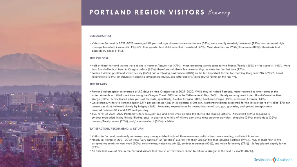 portland region visitors summary