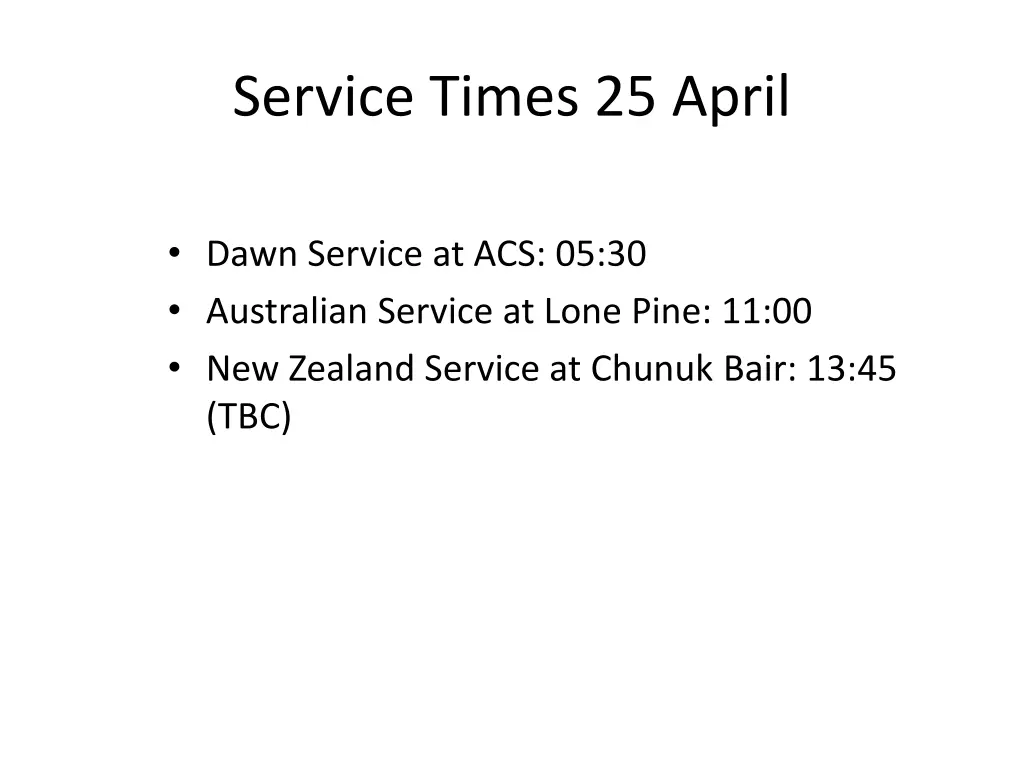 service times 25 april