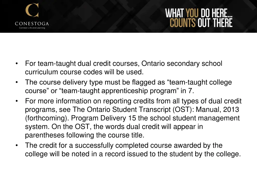 for team taught dual credit courses ontario