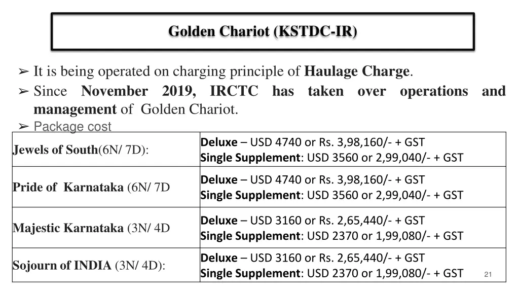 golden chariot kstdc ir