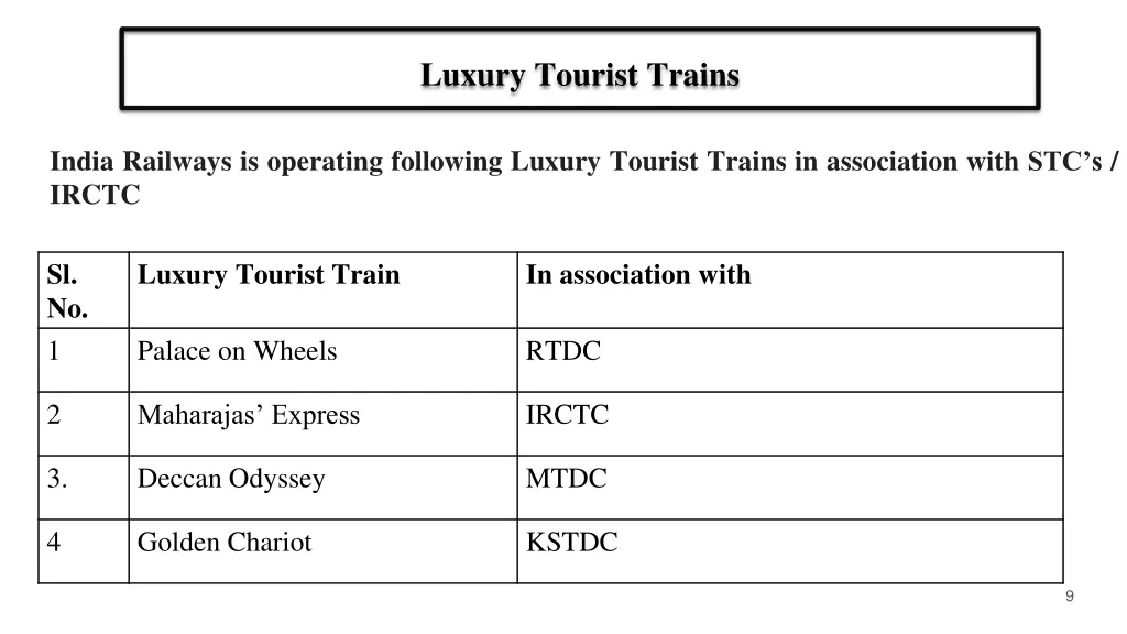 luxury tourist trains