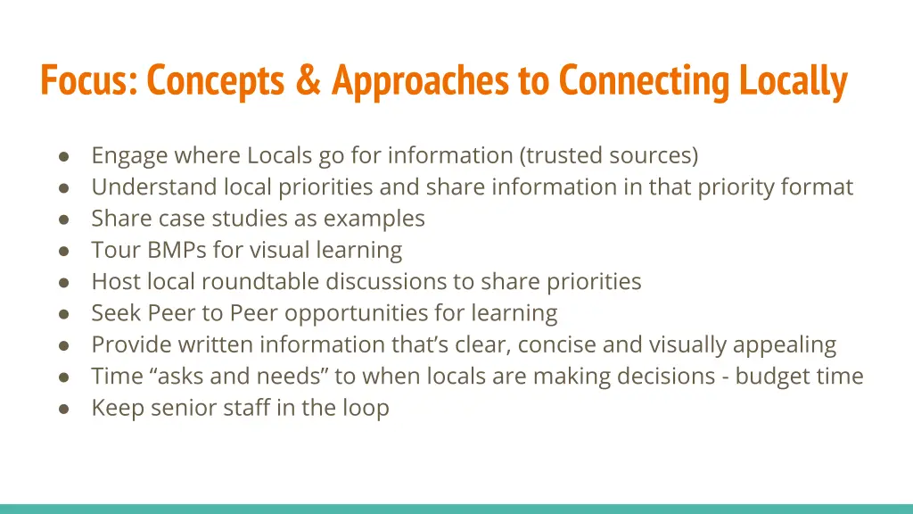 focus concepts approaches to connecting locally