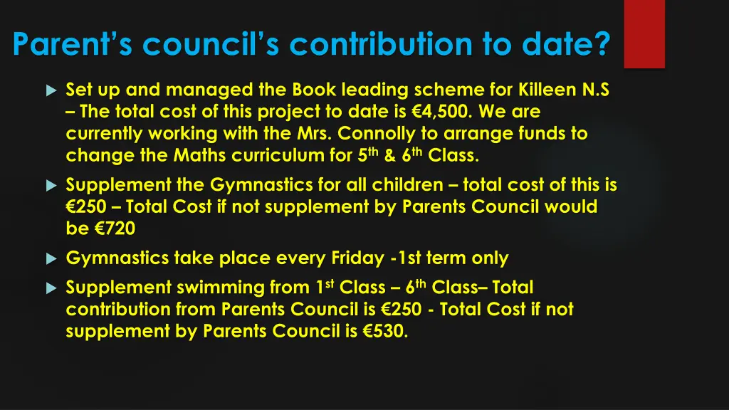 parent s council s contribution to date