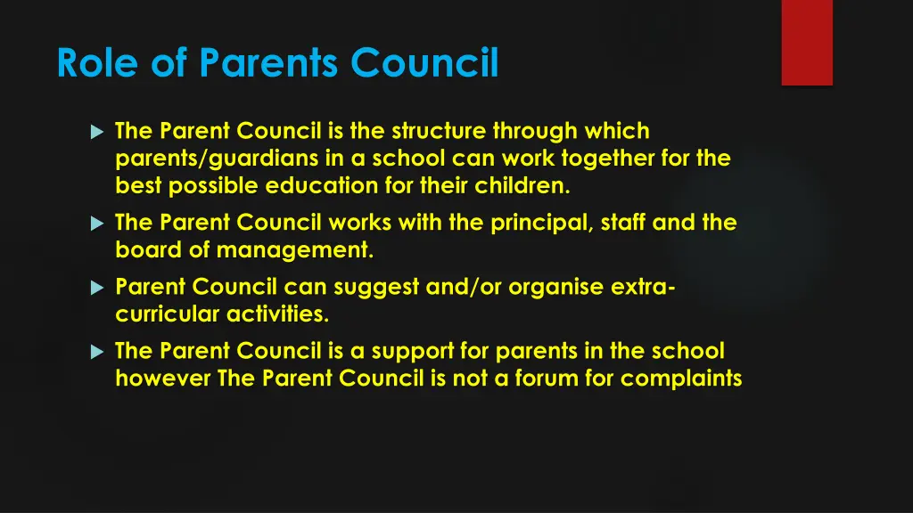 role of parents council