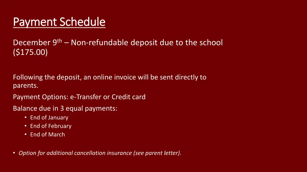 payment schedule payment schedule