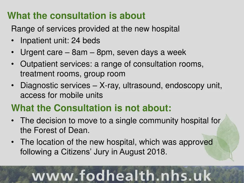 what the consultation is about range of services