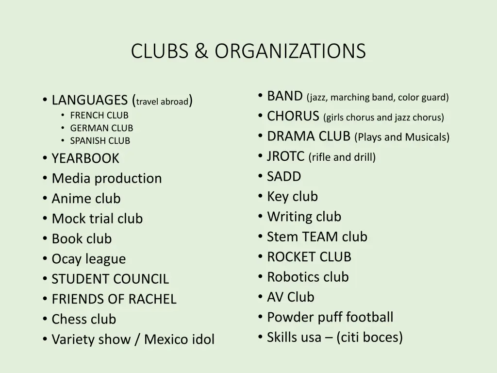 clubs organizations