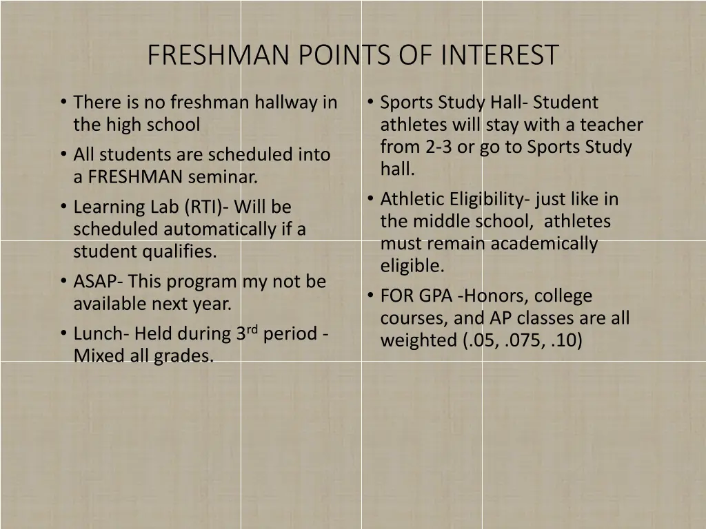 freshman points of interest