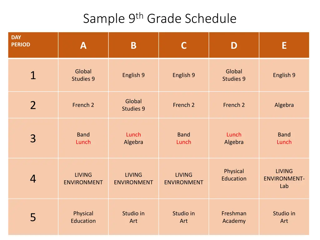 sample 9 th grade schedule