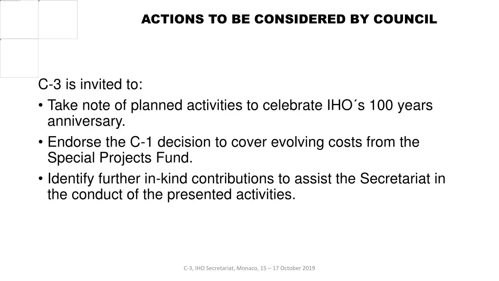 actions to be considered by council