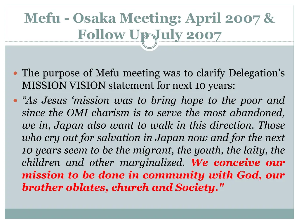 mefu osaka meeting april 2007 follow up july 2007