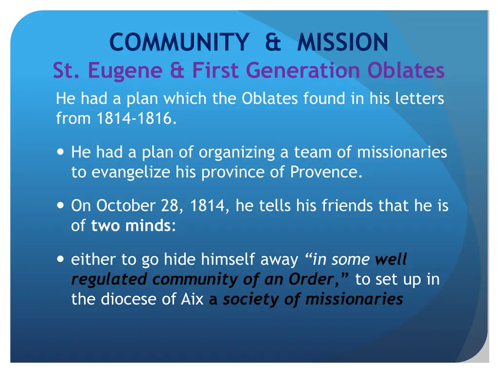 community mission st eugene first generation