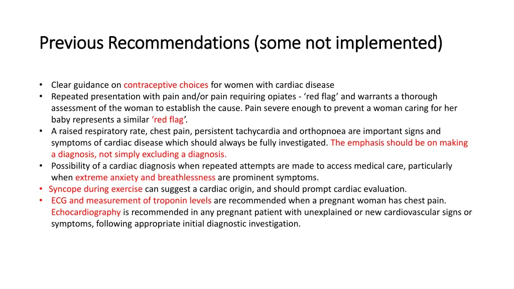 previous recommendations some not implemented