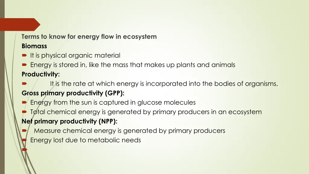 terms to know for energy flow in ecosystem