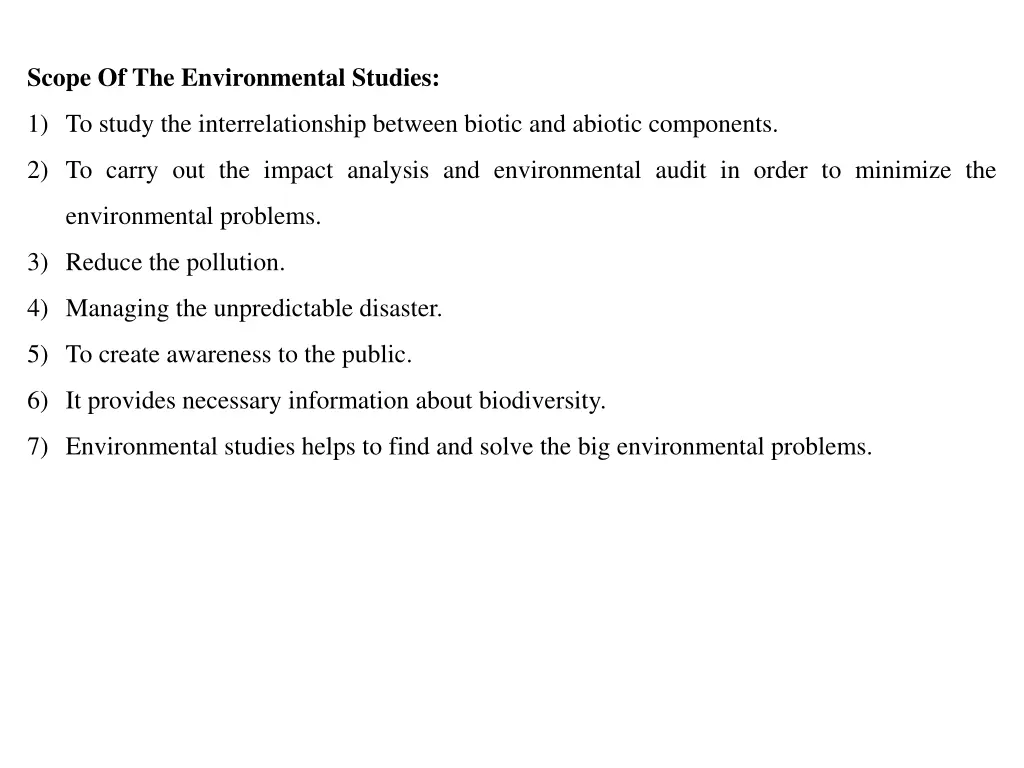 scope of the environmental studies