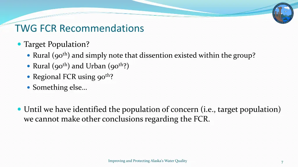 twg fcr recommendations