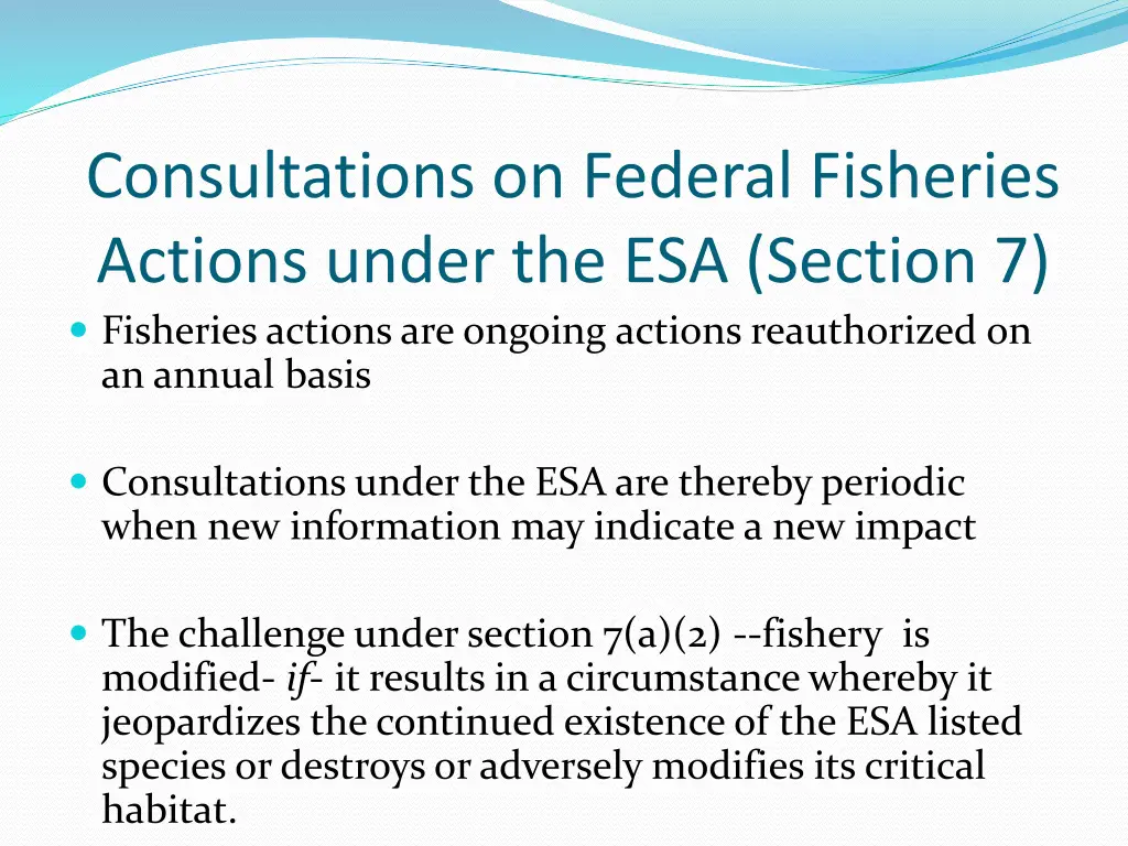 consultations on federal fisheries actions under