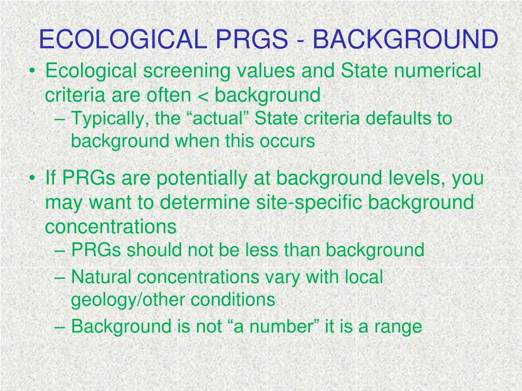 ecological prgs background ecological screening