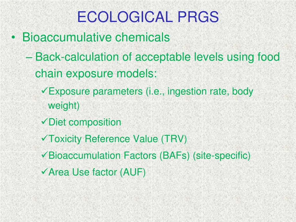 ecological prgs bioaccumulative chemicals back