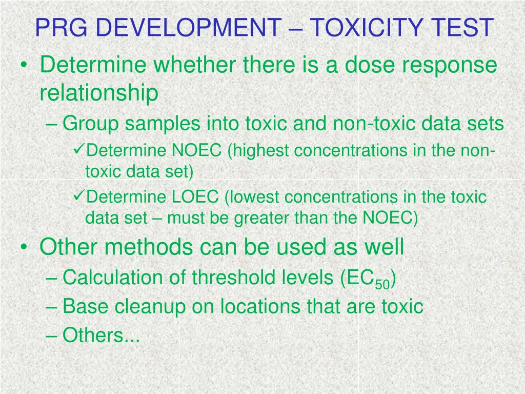 prg development toxicity test determine whether