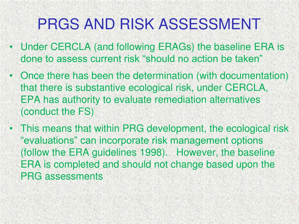 prgs and risk assessment