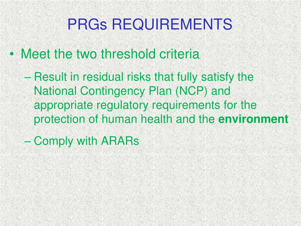 prgs requirements