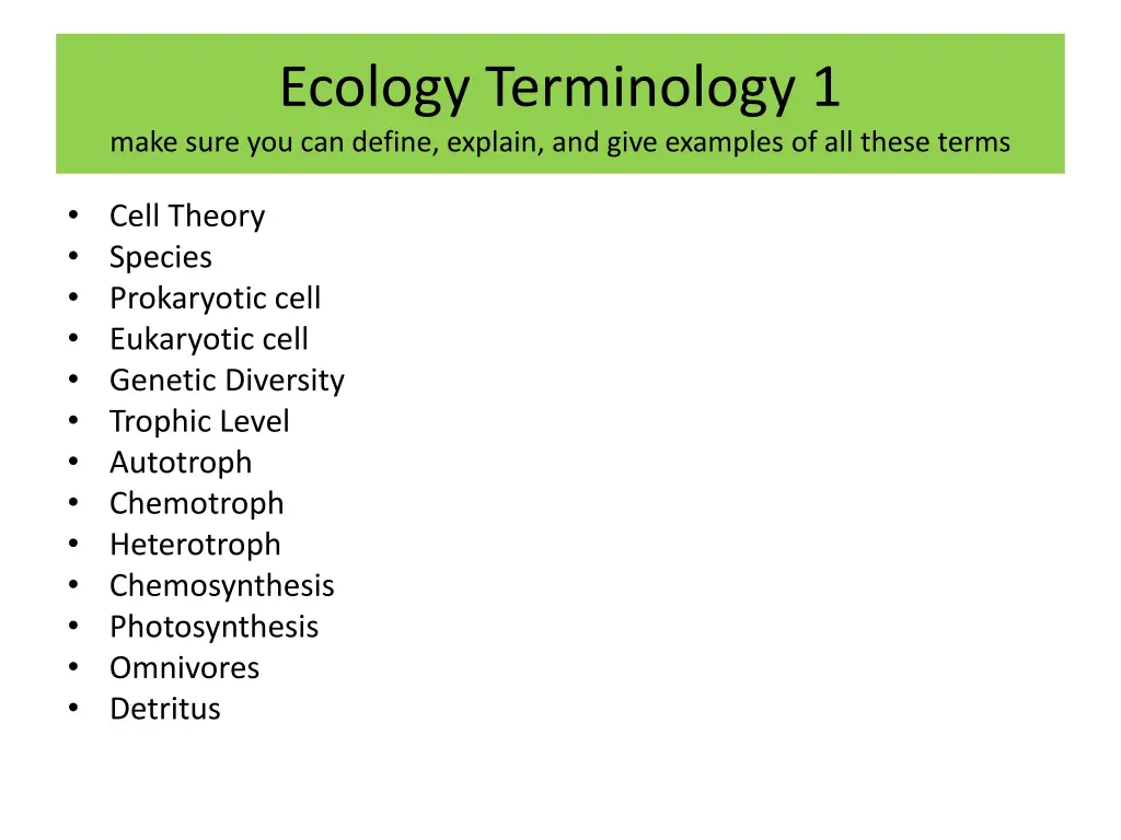 ecology terminology 1 make sure you can define