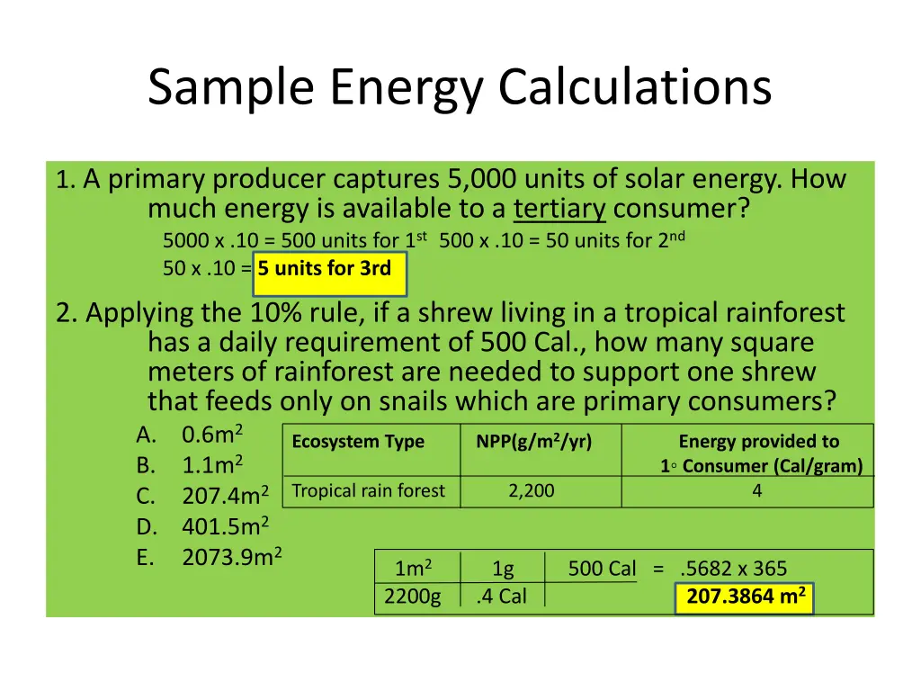 sample energy calculations