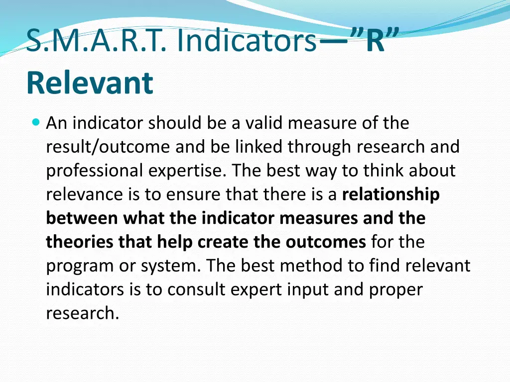 s m a r t indicators r relevant