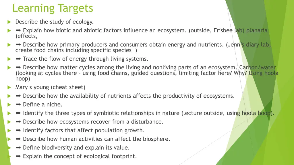 learning targets